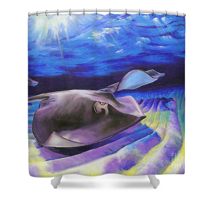 Stingray Shower Curtain featuring the painting Tres Amigos by Jerome Wilson