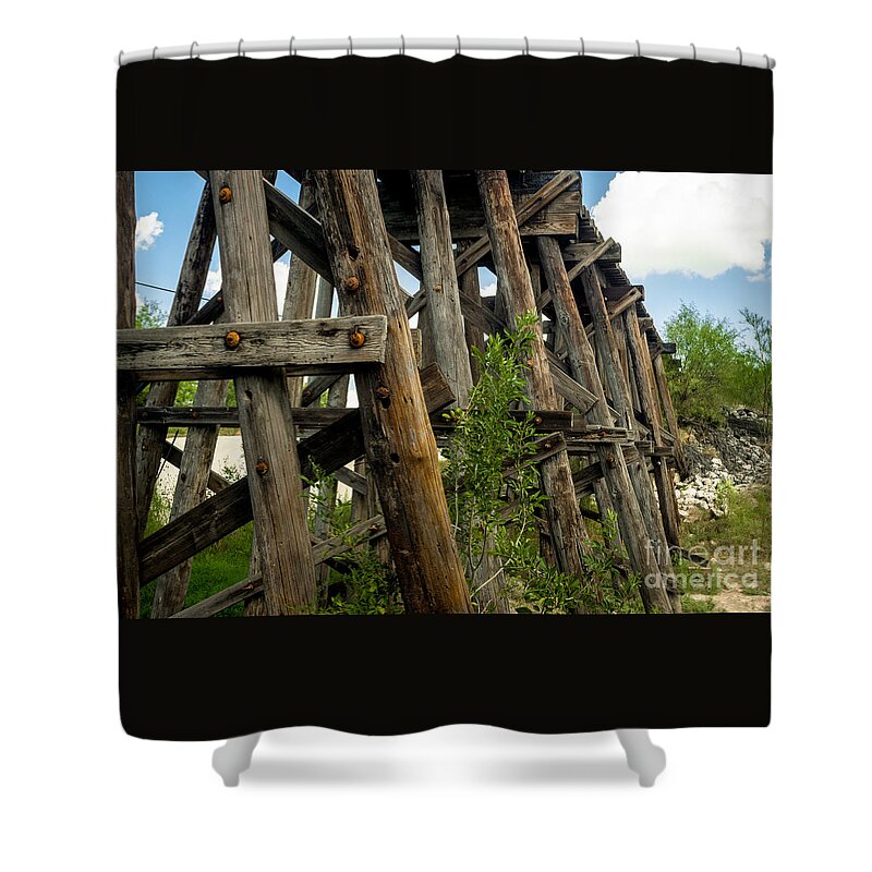 Trestle Timber Shower Curtain featuring the photograph Trestle Timber by Imagery by Charly