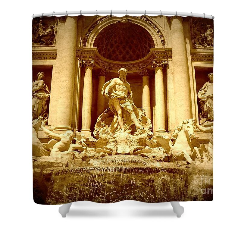 Trevi Fountain Shower Curtain featuring the photograph Trevi Fountain - Sepia by Carol Groenen