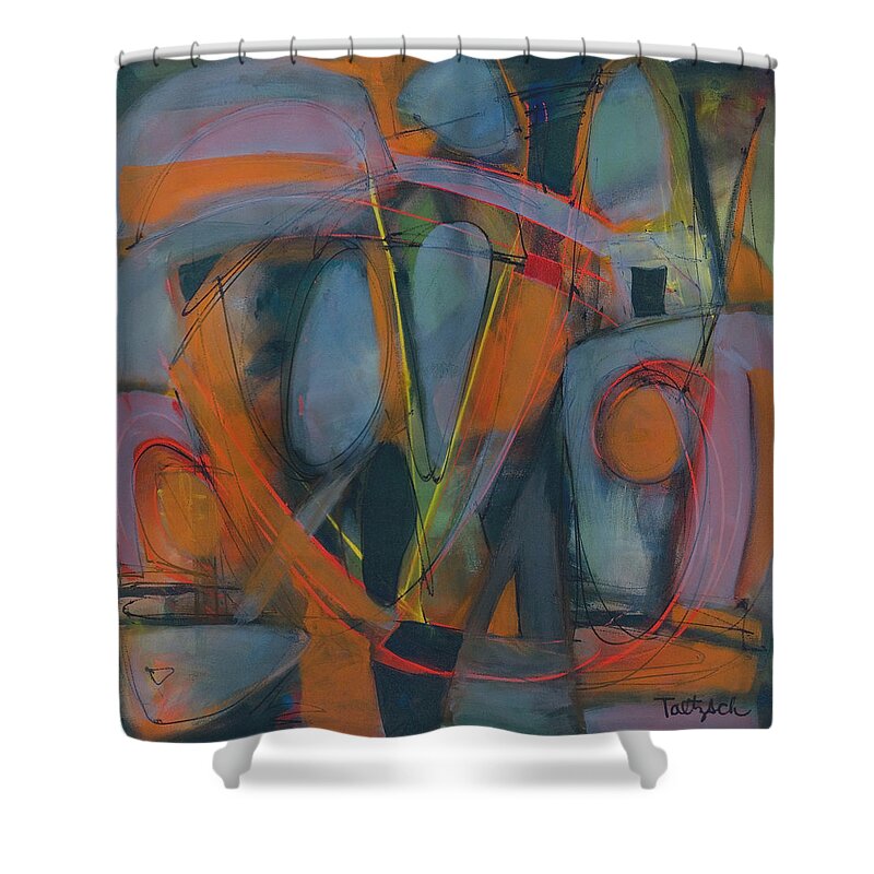 Abstract Shower Curtain featuring the painting Triangle Pose by Lynne Taetzsch