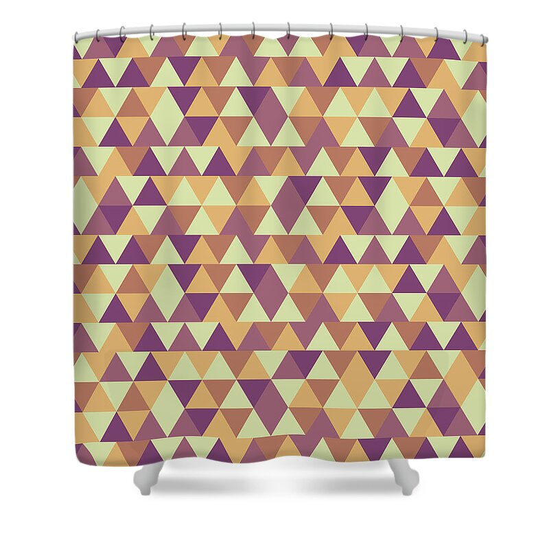 Pattern Shower Curtain featuring the mixed media Triangular Geometric Pattern - Warm Colors 10 by Studio Grafiikka