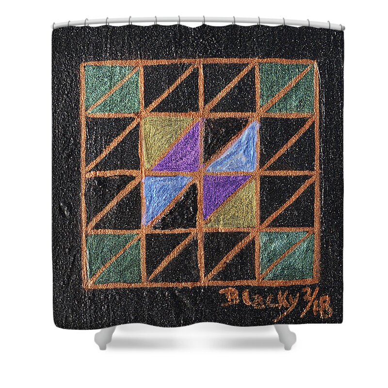 Geometric Shower Curtain featuring the painting Triangulation by Donna Blackhall