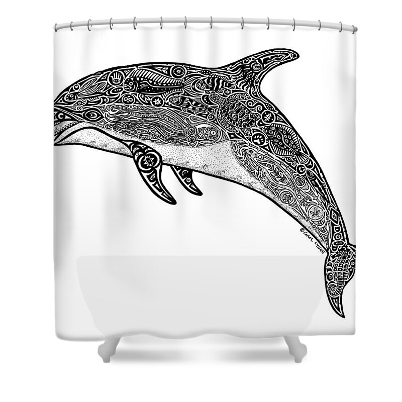 Dolphin Shower Curtain featuring the drawing Tribal Dolphin by Carol Lynne