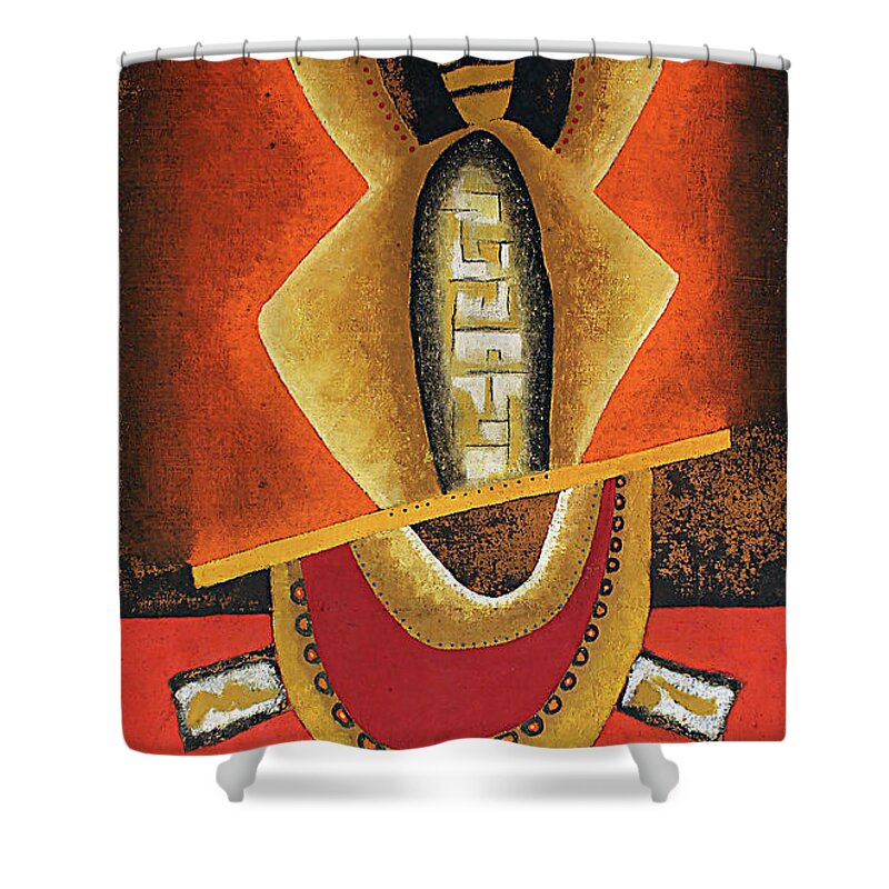 African Shower Curtain featuring the painting Tribal Man by Michael Nene