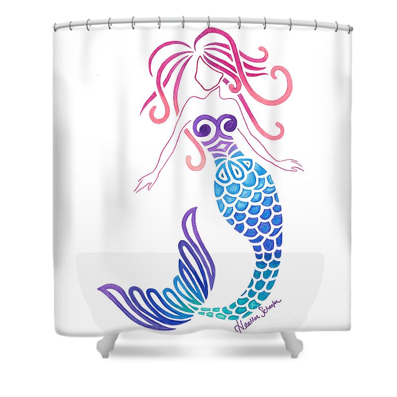 Tribal Shower Curtain featuring the drawing Tribal Mermaid by Heather Schaefer