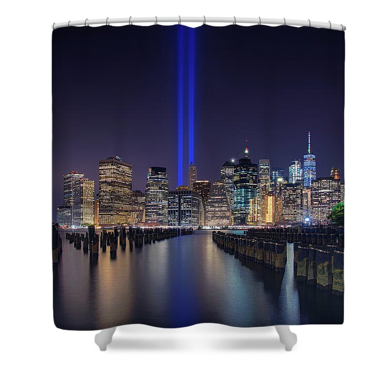 New York City Shower Curtain featuring the photograph Tribute in Light by Raf Winterpacht