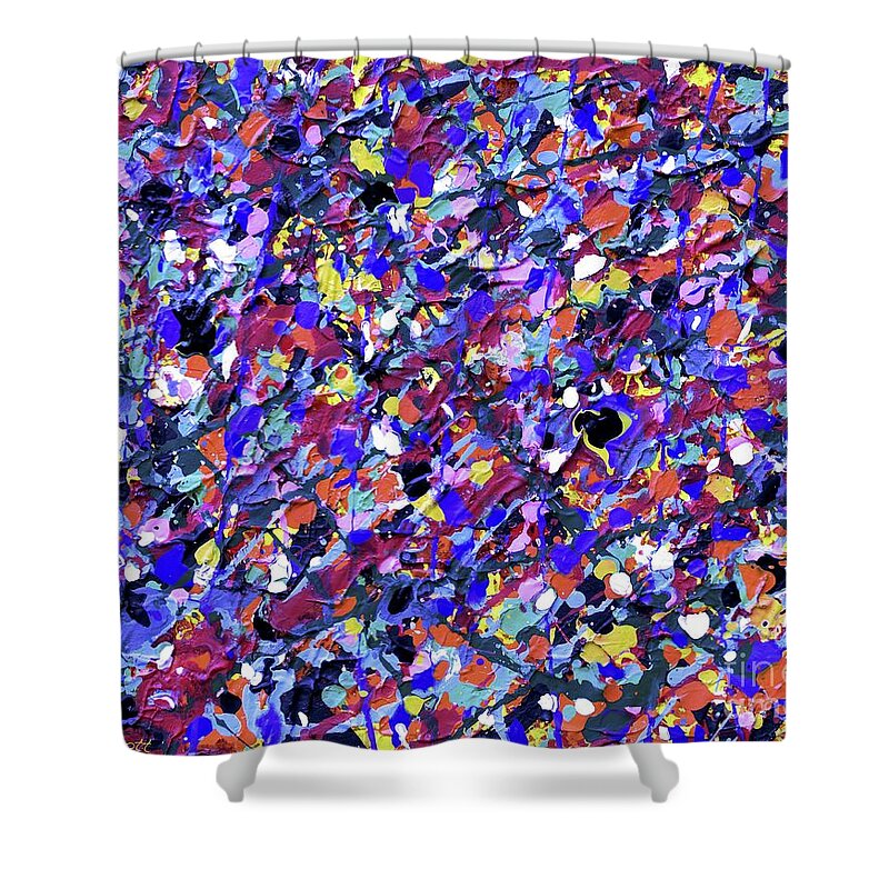 Keith Elliott Shower Curtain featuring the painting Trichometry of Ways - V1RSE100 by Keith Elliott
