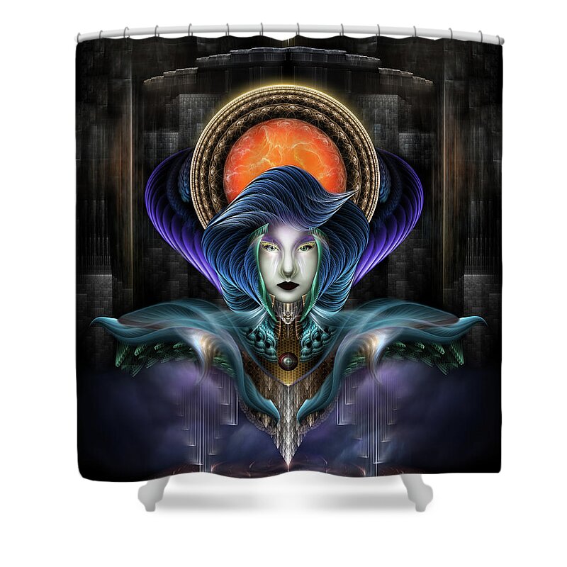 Fractal Shower Curtain featuring the digital art Trilia Goddess Of The Orange Moon by Rolando Burbon