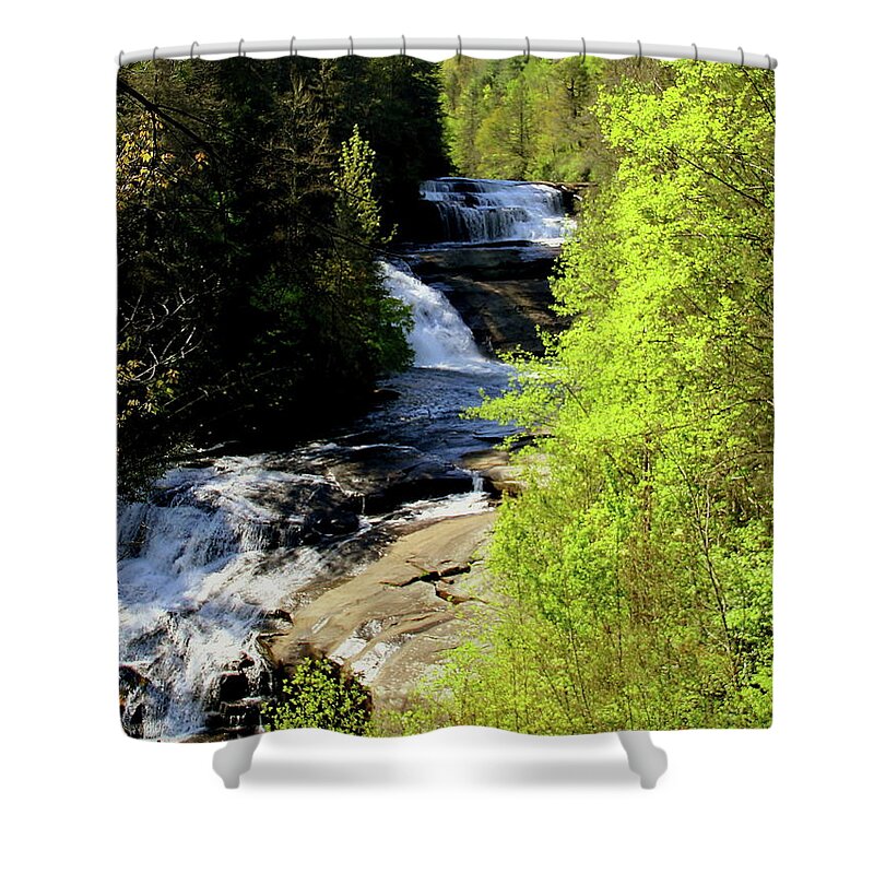 Waterfalls Shower Curtain featuring the photograph Triple Falls on a Hot Day by Allen Nice-Webb
