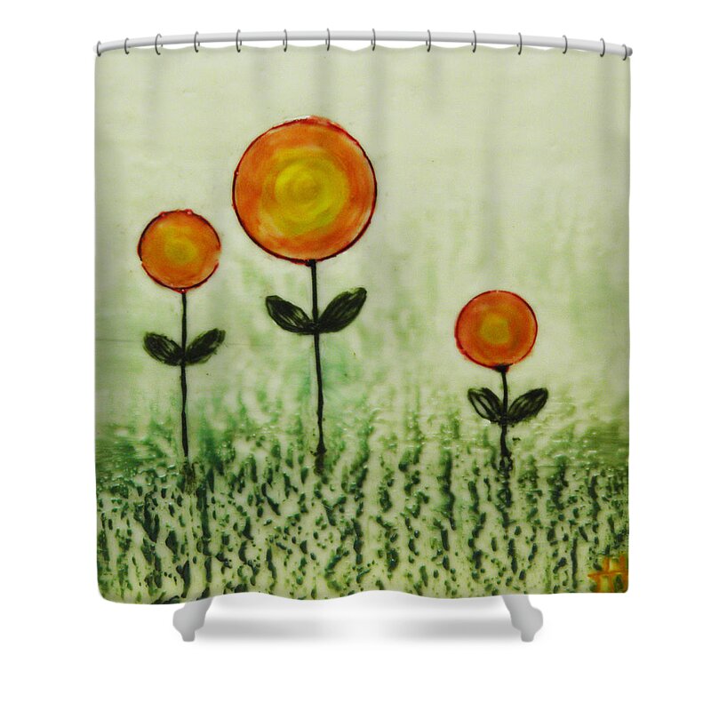 Landscape Shower Curtain featuring the painting Triplets by Terry Honstead