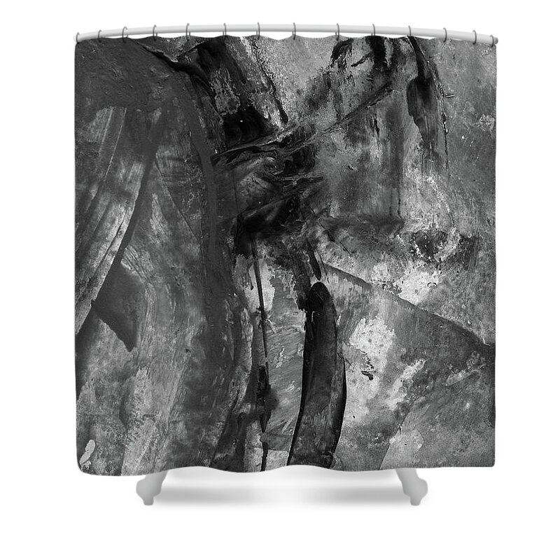 Trojan Horse Shower Curtain featuring the painting Trojan Horse - Black And White Vertical Painting by Modern Abstract