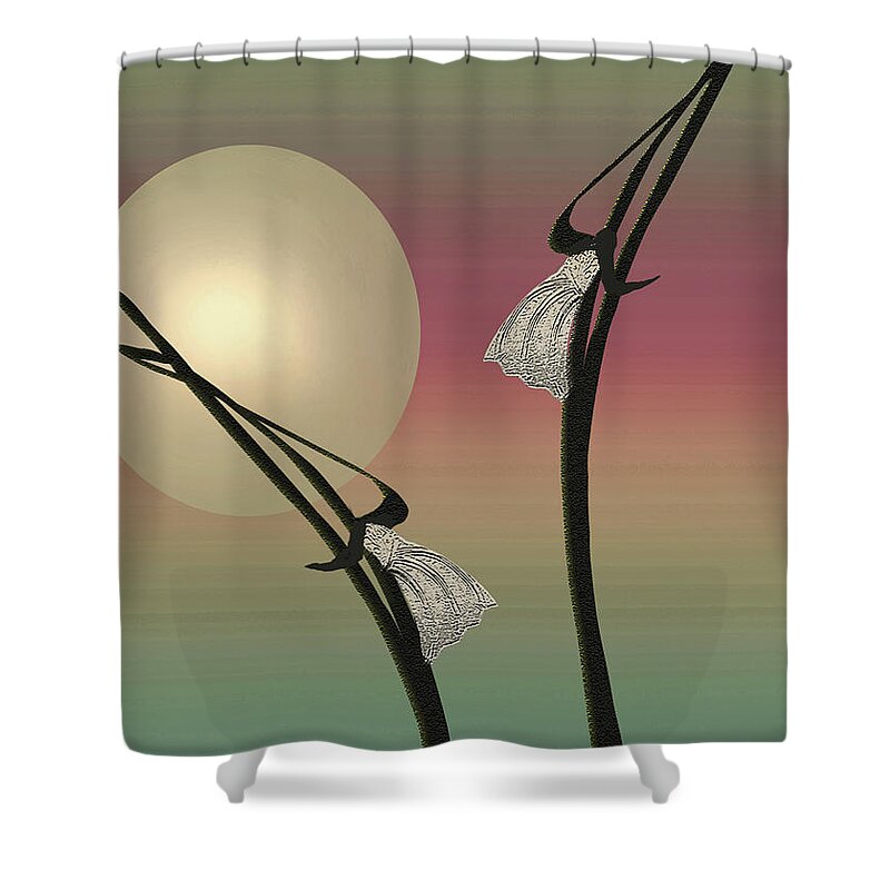 Contemporary Asian Japanese Oriental Abstract Design Moon Peaceful Graceful Scottsdale Shower Curtain featuring the painting Tropic Mood by Gordon Beck