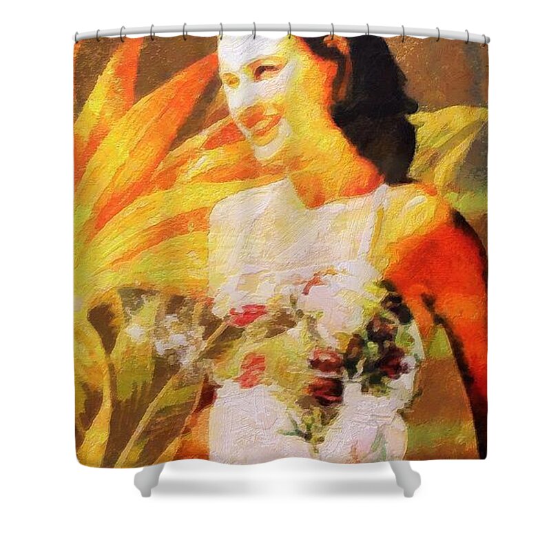 Lady Shower Curtain featuring the painting Tropical Beauty by Lelia DeMello