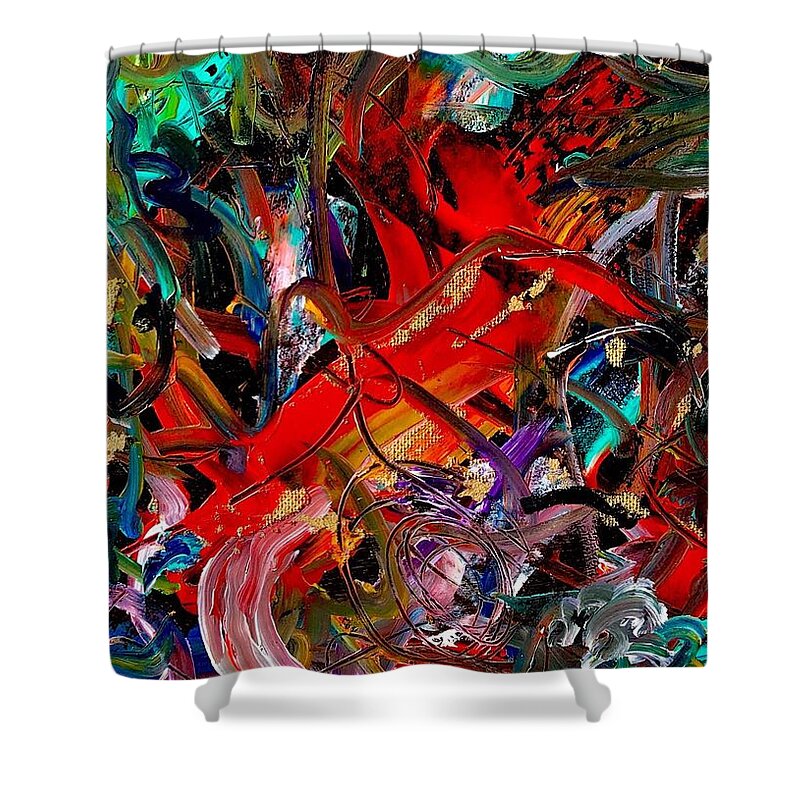 Bird Shower Curtain featuring the painting Tropical cat atack by Neal Barbosa