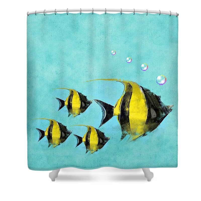 Fish Shower Curtain featuring the painting Tropical Deep Blue Sea by David Dehner