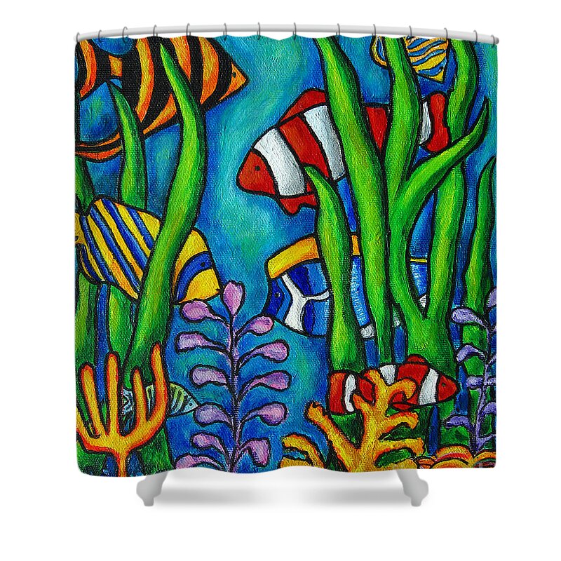 Tropical Shower Curtain featuring the painting Tropical Gems by Lisa Lorenz