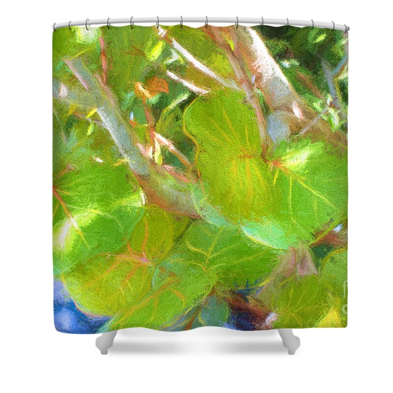 Tropical Shower Curtain featuring the digital art Tropical leaves by Linda Olsen