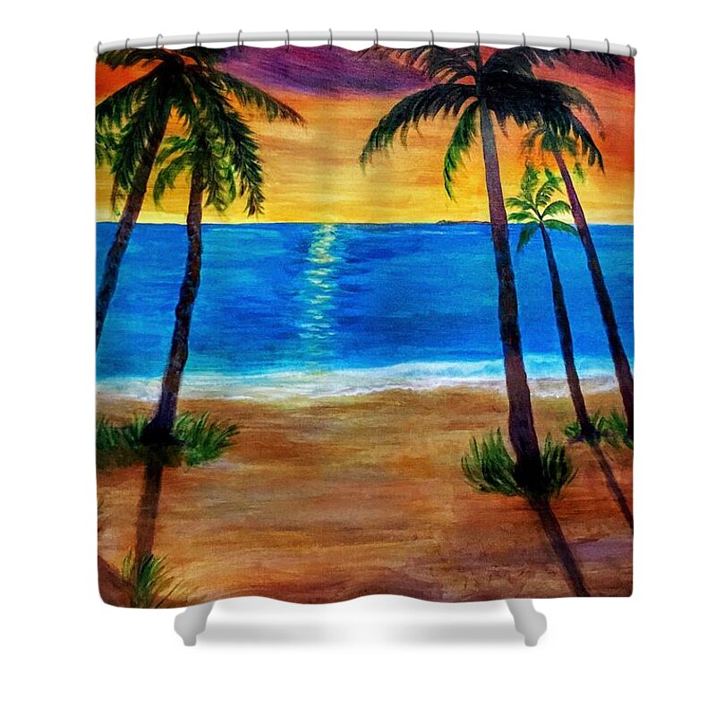 Sunset Shower Curtain featuring the painting Tropical Paradise by Anne Sands