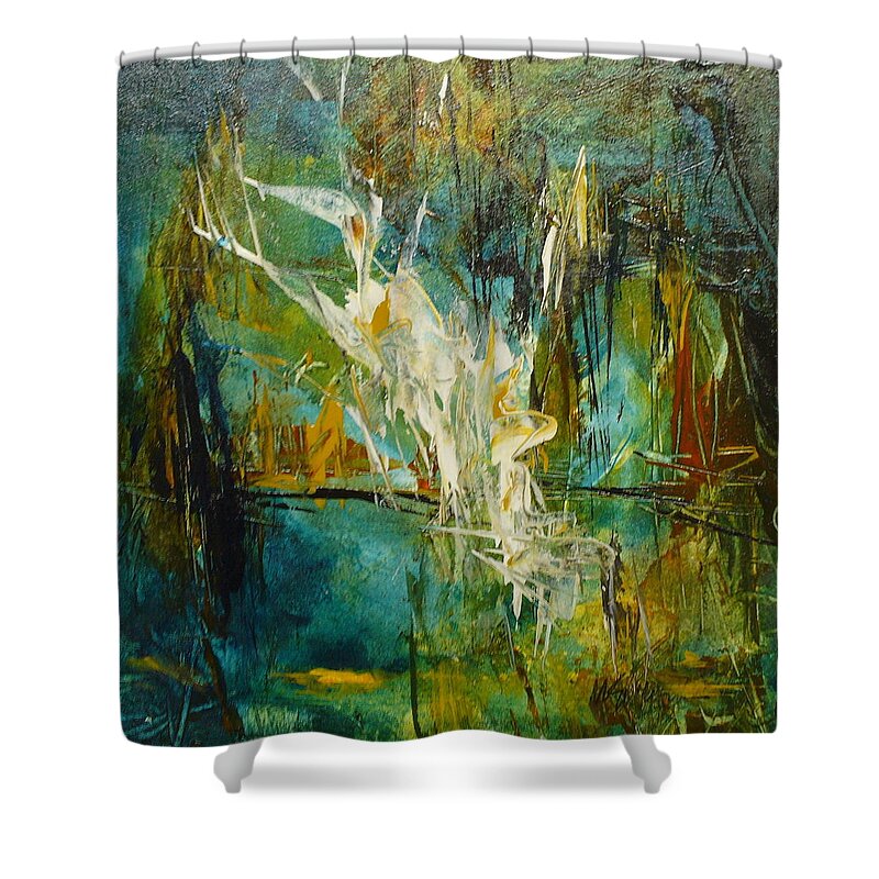 Contemporary Shower Curtain featuring the painting Tropical Rhythms by Mary Sullivan