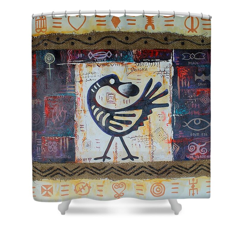 African Artists Shower Curtain featuring the painting True African Symbols by Daniel Akortia