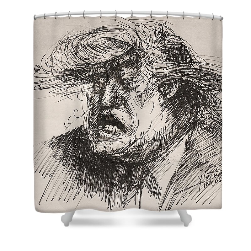 Trump Shower Curtain featuring the painting Trump Harmful Ignorant by Ylli Haruni