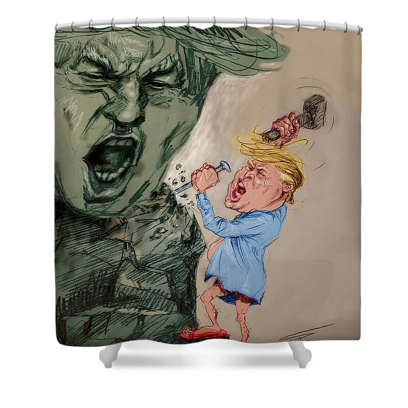 Donald Trump Shower Curtain featuring the painting Trump Shaping the Future by Ylli Haruni