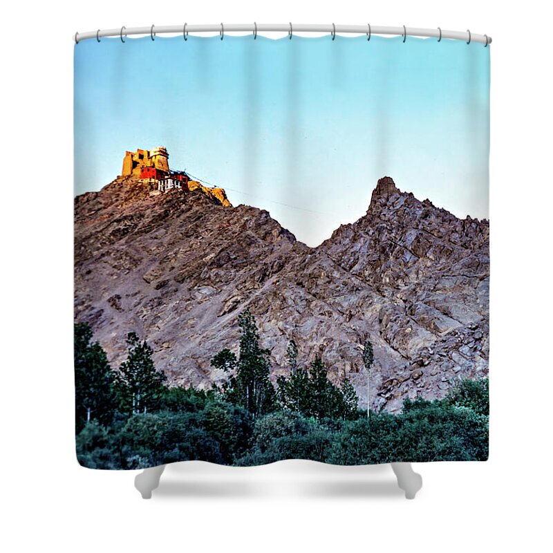 Steve Harrington Shower Curtain featuring the photograph Tsemo Fort - Ladakh by Steve Harrington