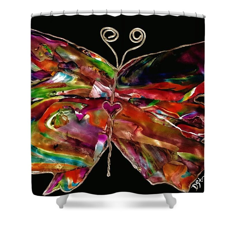 Butterfly Shower Curtain featuring the mixed media Tula by Deborah Stanley