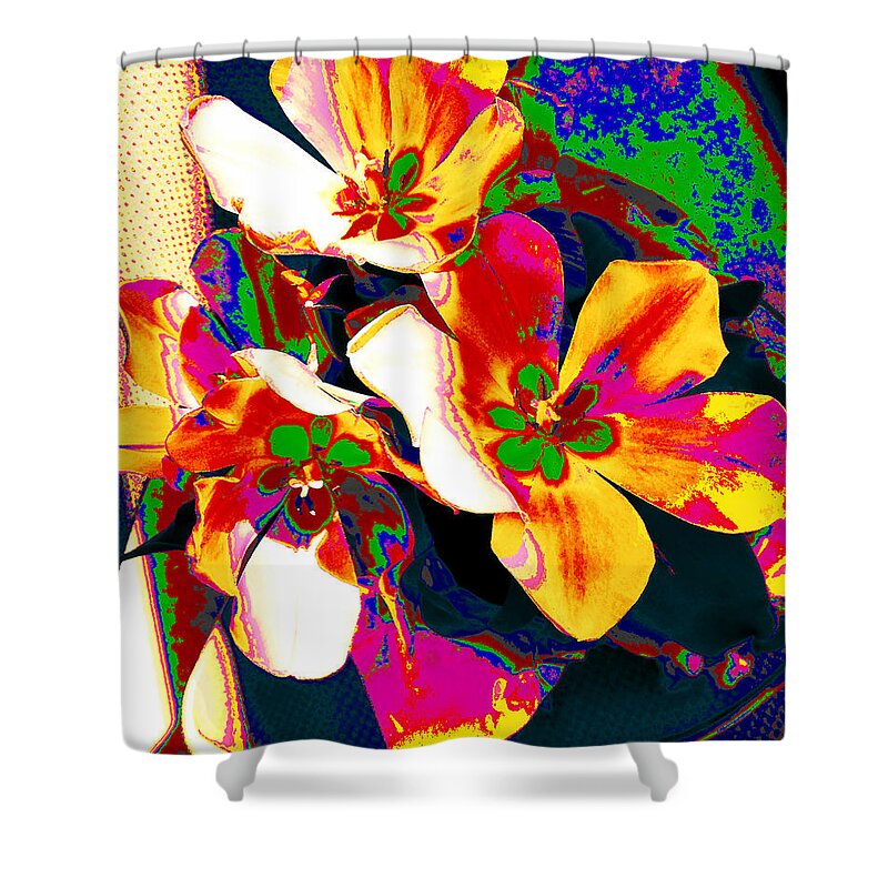 Tulip Kisses Shower Curtain featuring the mixed media Tulip Kisses Abstract 7 by Kume Bryant