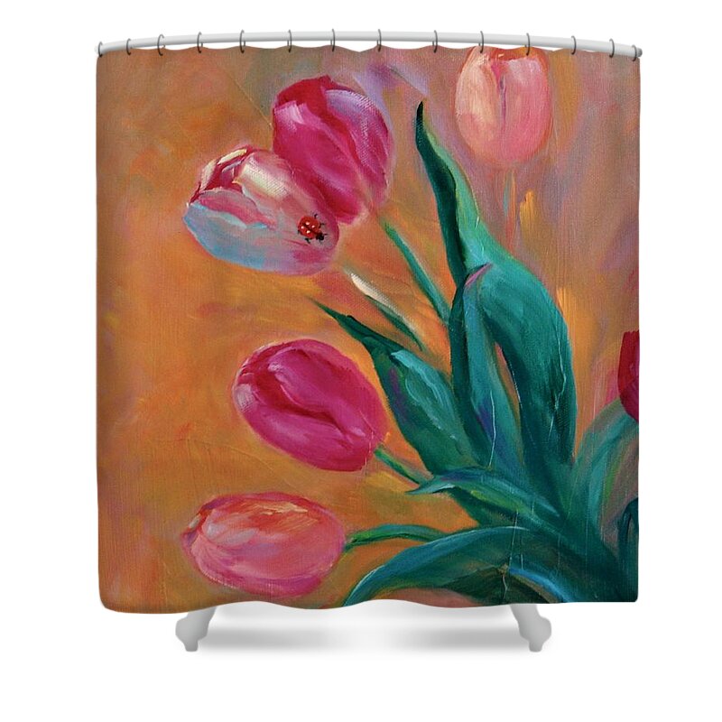 Tulips Shower Curtain featuring the painting Tulip Time by Nataya Crow