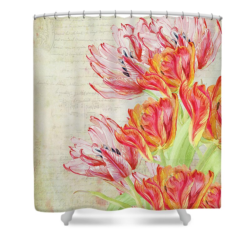 Tulips Shower Curtain featuring the mixed media Tulipes du Jardin by Colleen Taylor