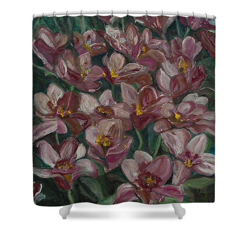 Gesso Board Shower Curtain featuring the painting Tulips from Holland by Kathy Knopp