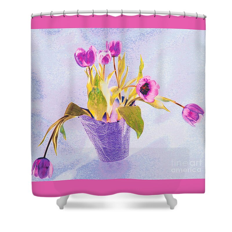 Pink Shower Curtain featuring the photograph Tulips In A Pot by Diane Macdonald