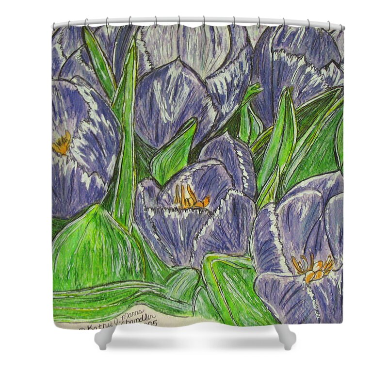 Tulips Shower Curtain featuring the painting Tulips in the Spring by Kathy Marrs Chandler