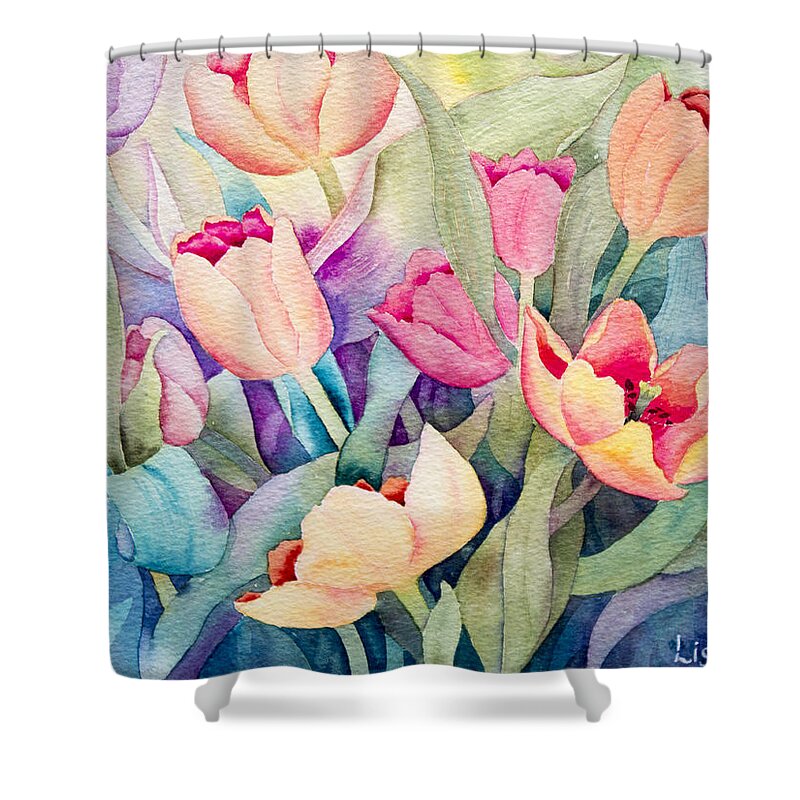 Giclee Shower Curtain featuring the painting Tulips In Turquoise by Lisa Vincent