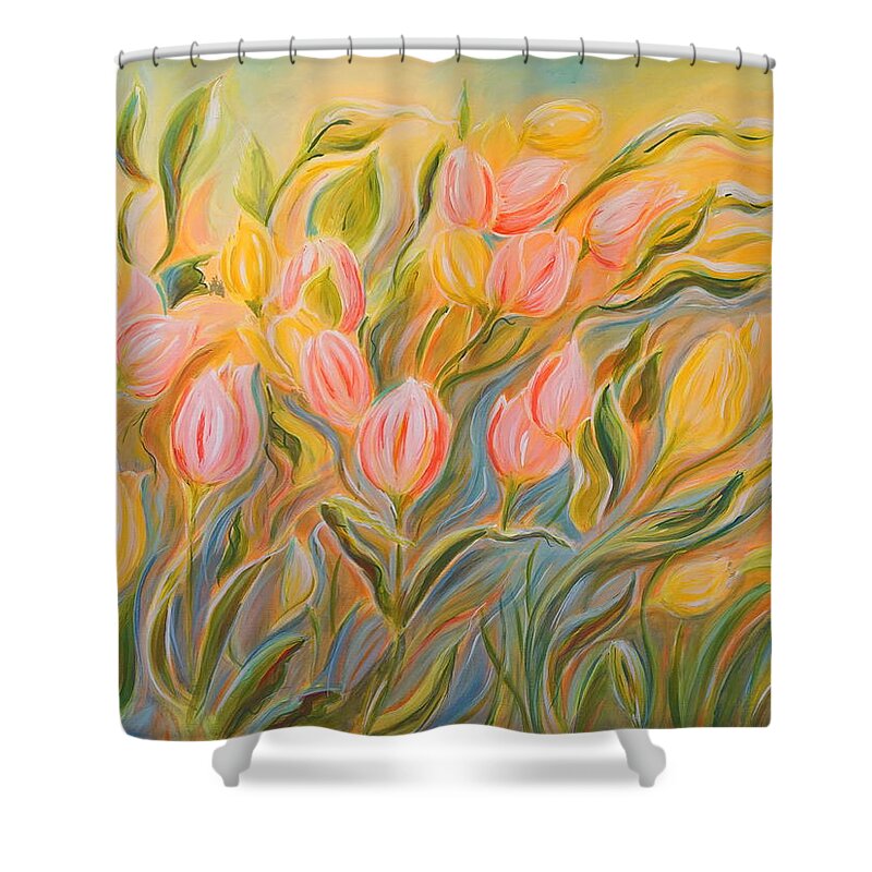 Floral Shower Curtain featuring the painting Tulips by Theresa Marie Johnson