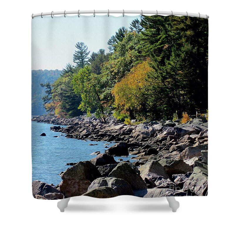 Photography Shower Curtain featuring the photograph Tumbled Rock Trail by Kathie Chicoine