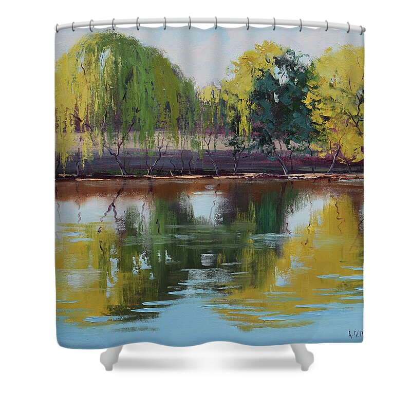River Shower Curtain featuring the painting Tumut Reflections by Graham Gercken