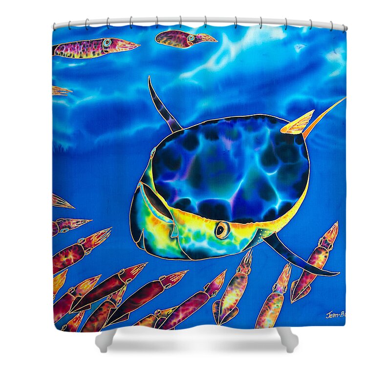 Squid Shower Curtain featuring the painting Tuna and Squid by Daniel Jean-Baptiste