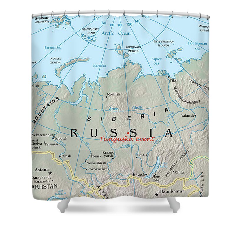 Map Shower Curtain featuring the photograph Tunguska Event Location, Siberia, Russia by Science Source