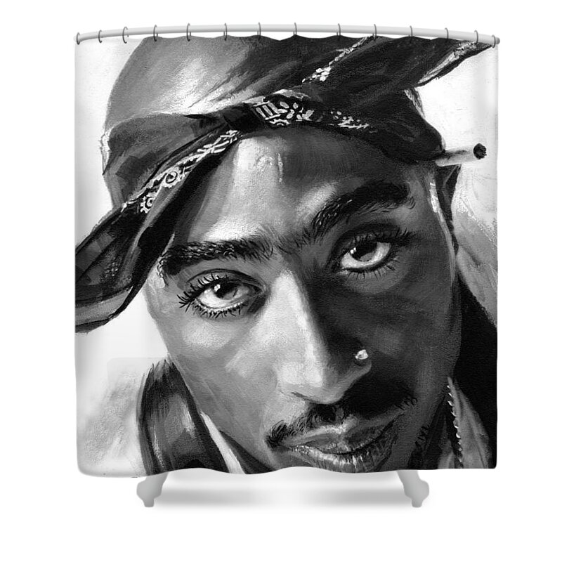 #faatoppicks Shower Curtain featuring the painting Tupac Shakur by Ylli Haruni