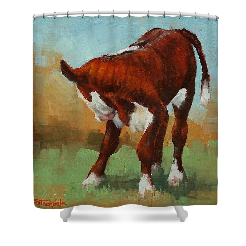 Calf Shower Curtain featuring the painting Turning Calf by Margaret Stockdale