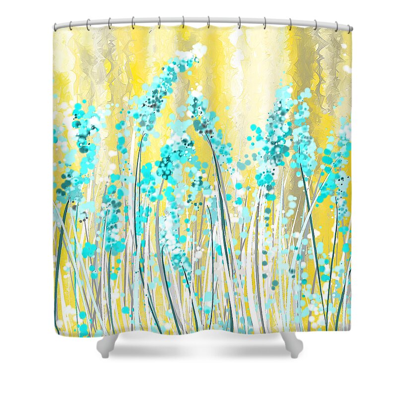 Yellow Shower Curtain featuring the painting Turquoise And Yellow by Lourry Legarde