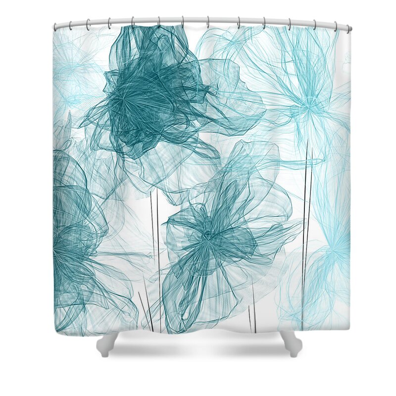 Blue Shower Curtain featuring the painting Turquoise In Sync by Lourry Legarde