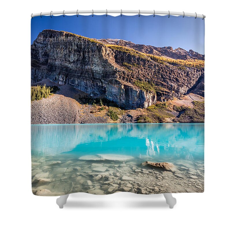 Lake Louise Shower Curtain featuring the photograph Turquoise water of the scenic Lake Louise by Pierre Leclerc Photography