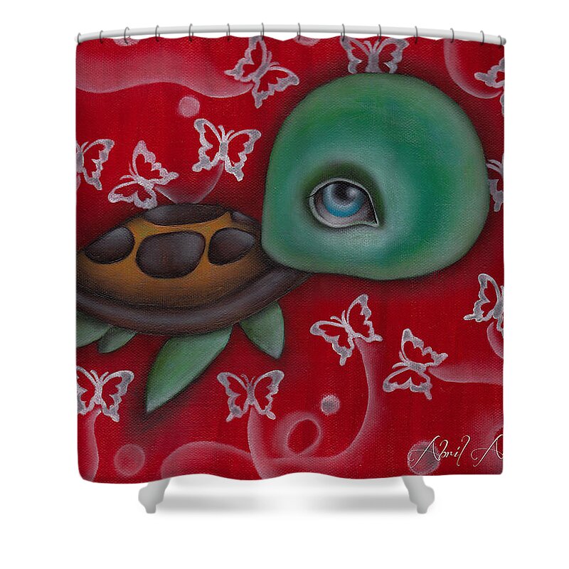 Animal Shower Curtain featuring the painting Turtle by Abril Andrade