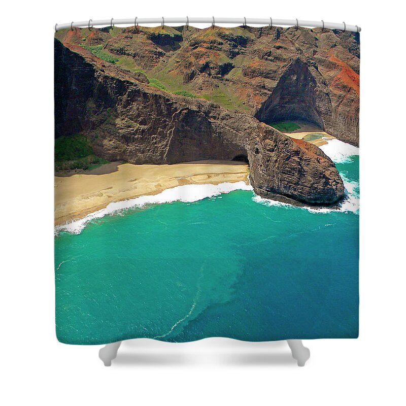 Frank Wilson Shower Curtain featuring the photograph Turtle Head Sea Cave Napali Coast by Frank Wilson