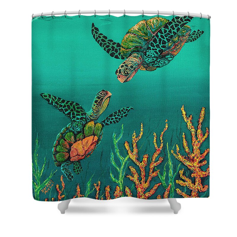 Animal Shower Curtain featuring the painting Turtle Love by Darice Machel McGuire