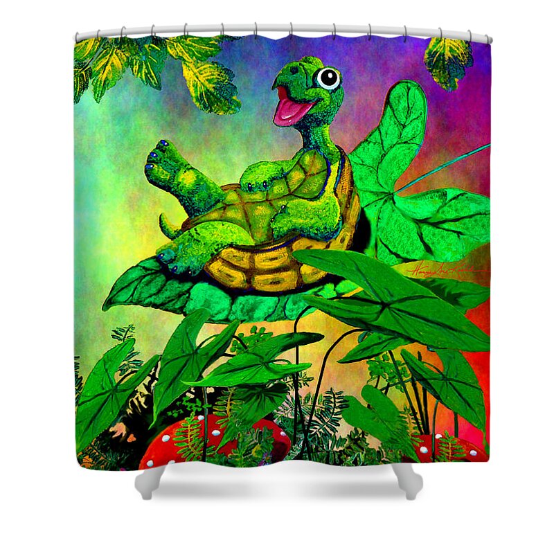 Turtle Shower Curtain featuring the painting Turtle-totter by Hanne Lore Koehler