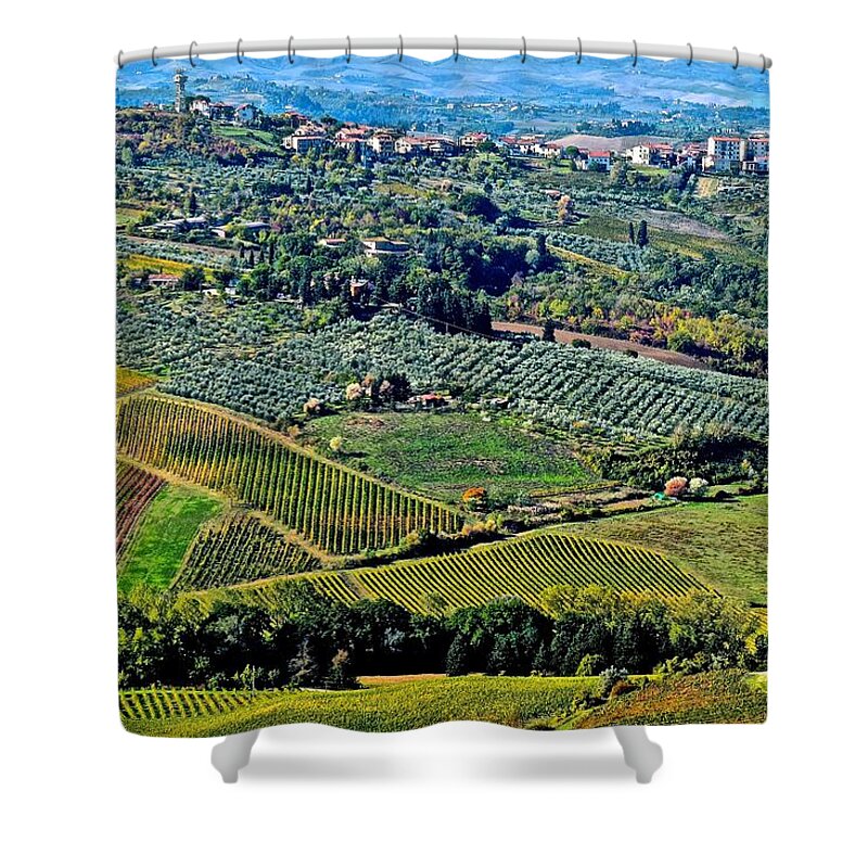 Tuscany Shower Curtain featuring the photograph Tuscan Landscape by Frozen in Time Fine Art Photography